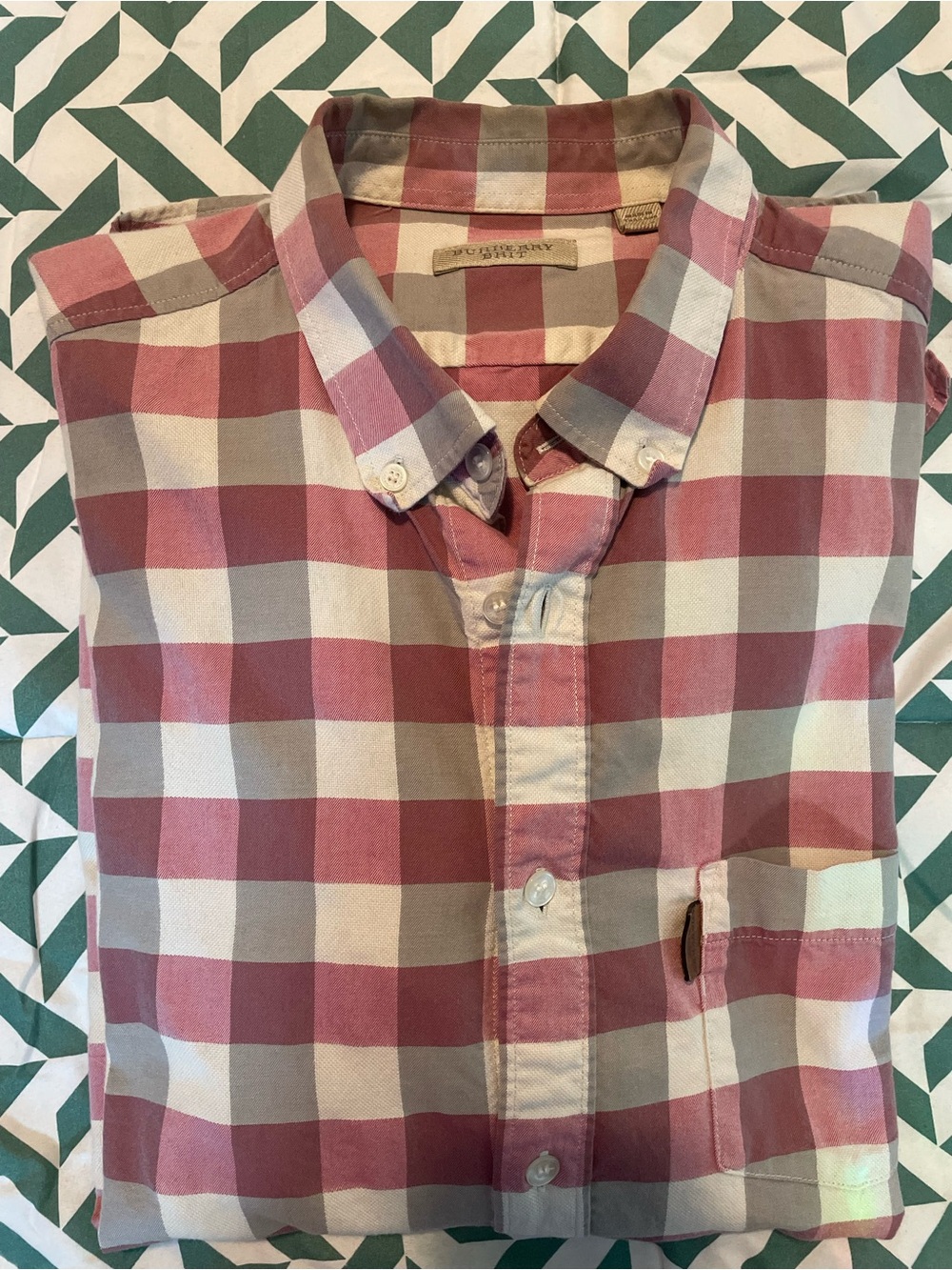 Burberry Brit Men's Plaid Button-Down Shirt in Mauve and Cream